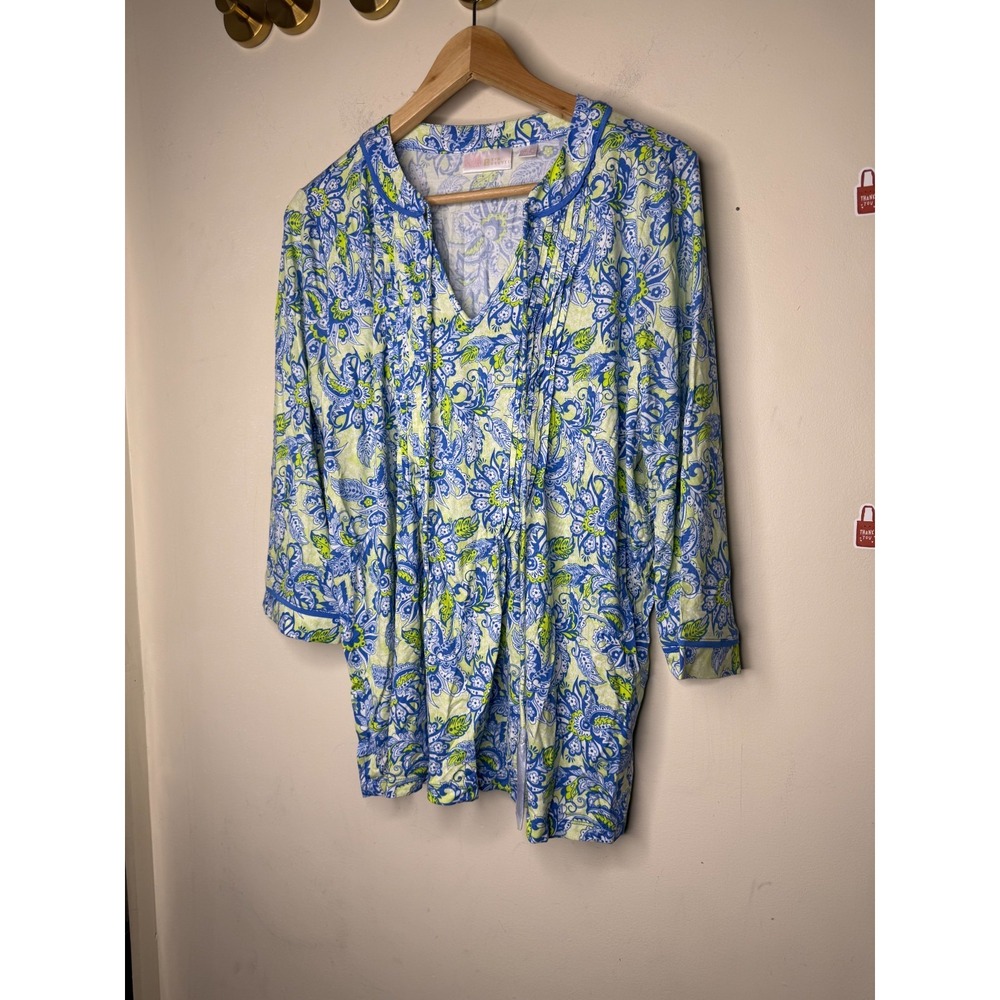 Belle by Kim Gravel Rayon Spandex Pintuck Tassel Top santorini blue, medium #25# - Picture 9 of 12